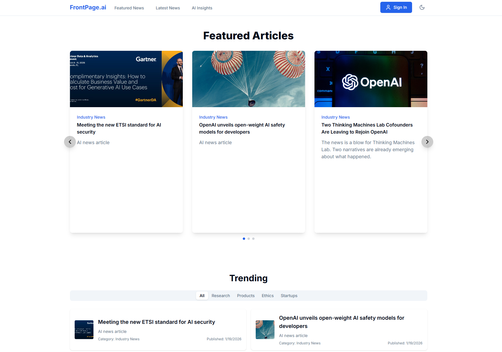 Screenshot of FrontPage.ai